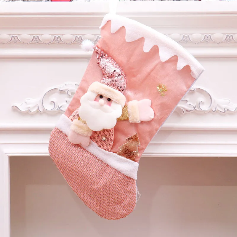 Pink Series Large Christmas Stocking Fireplace Decor Socks Gift Bags Candy Holder Christmas Decor for Home Drop Ornament Pendant