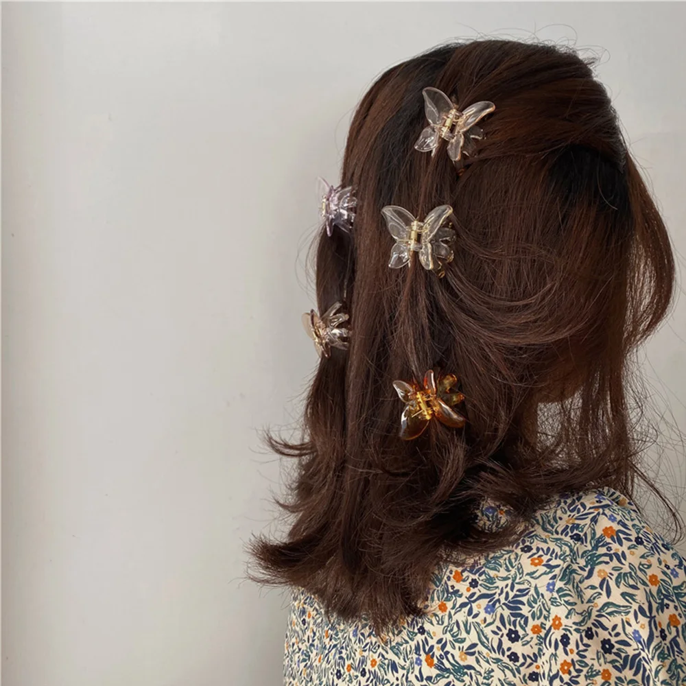 7 Colors Mini Butterfly Hair Claw Crab Clips Headwear,1PC Korean style Women Girls Fashion Transparent Butterfly Hair Claw