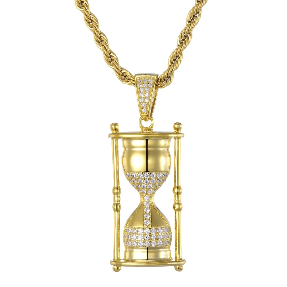 Gold Color Iced Out Necklaces Fashion AAA Zircon Pendant Hourglass Pendants Jewelry Mens Hiphop Chains Drop Shipping