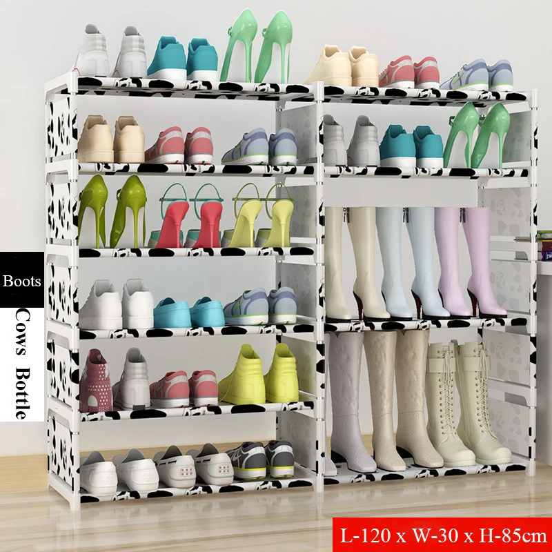 Double Rows Multi Layer Simple Shoe Rack Detachable Nonwoven Fabric Dustproof Storage Boots Closet Hallway Shoes Organizer Shelf