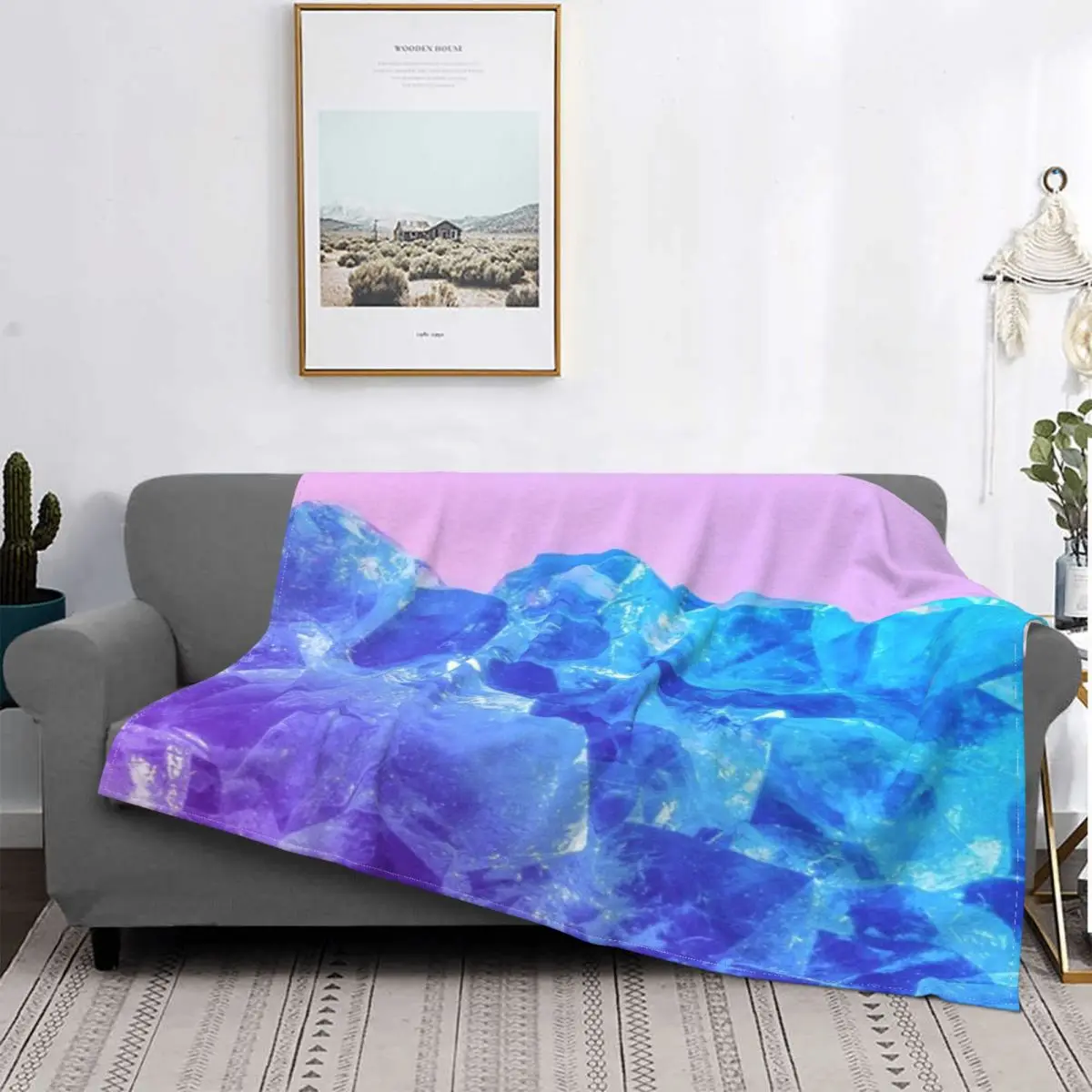 Manta con cristales en azul, púrpura y rosa, colcha a cuadros para cama, manta de Picnic para bebé