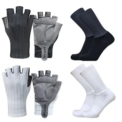 New Road Cycling Gloves Socks Combination Half-finger Bicycle Men Sports Aero Bike Gloves Guantes Ciclismo