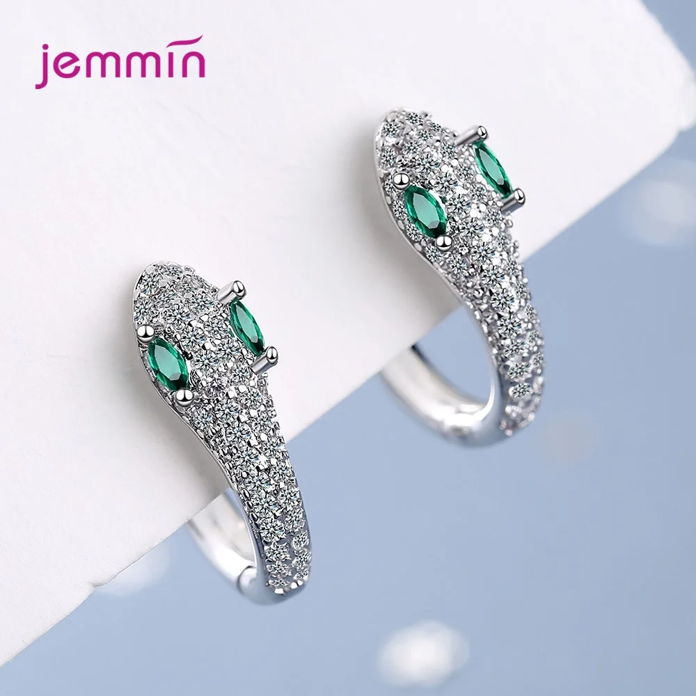 925 Sterling Silver Retro Snake Crystal Hoop Earrings For Women Girls Wedding Trend Fashion Jewelry Wholesale