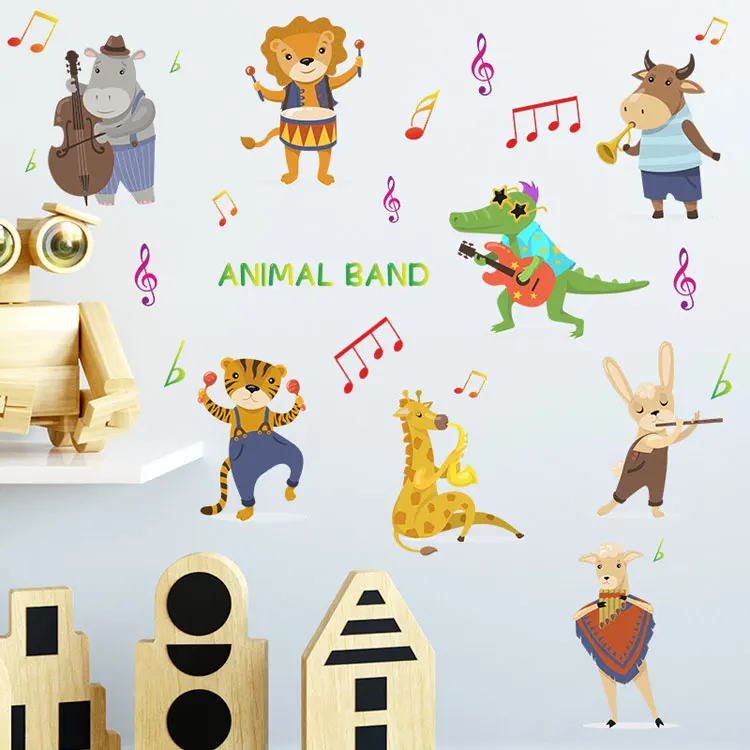 Cartoon-Tier-Konzert-Wandaufkleber, Kinderzimmer-Dekoration, Wandbild, Wohnzimmer, Schlafzimmer, Dekor-Aufkleber, Kinderzimmer, selbstklebend – Detail 2