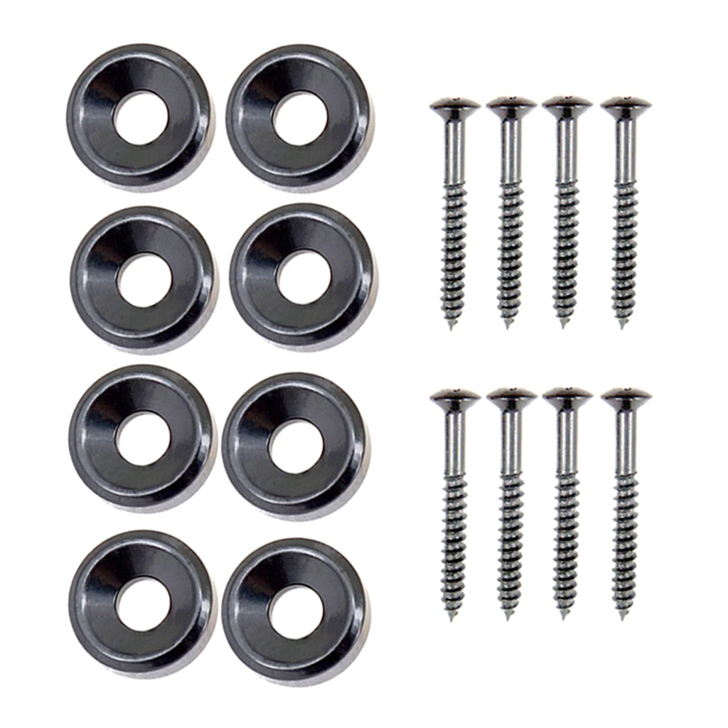 2 Sets/8 pcs Electric Guitar Neck Joint Mounting Ferrules with Screws Black Dia 14mm