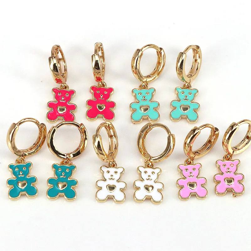 

5Pairs, Fashion colourful copper bear women earring, trendy brass Animal dangle earring,dainty charm Gold Party Gift