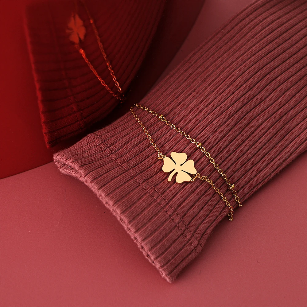 Image 7: Bracelets en acier inoxydable trèfle à quatre feuilles, Style classique à la mode pour femmes, bijoux fins à la mode, cadeaux de fête de mariage