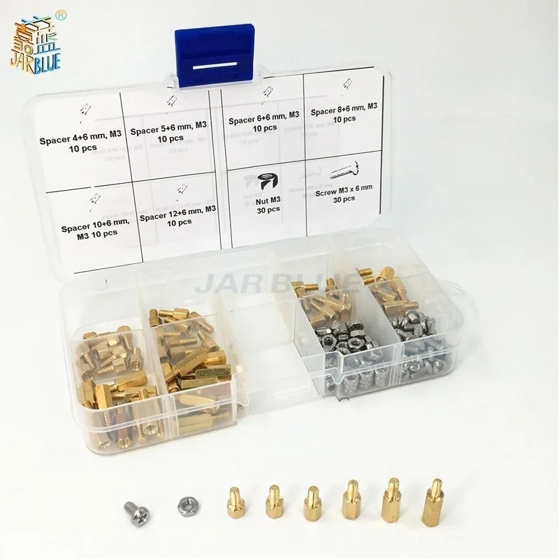 180Pcs/set M2*L+3mm M2.5/M3*L+6mm Hex Nut Spacing Screw Brass Threaded Pillar PCB Motherboard Standoff Spacer Kit