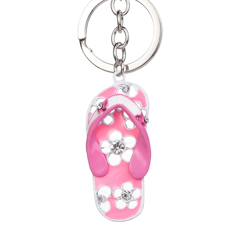 2020 Tinykenro new fashion hot style rhinestone noble and cute painting oil pink flower slippers flip-flop bag purse keychain