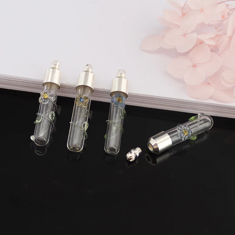 6PCS  Dasiy Vials Glass Vial Pendant Miniature Wishing Bottle Name On Rice Art Glass Vials Pendants