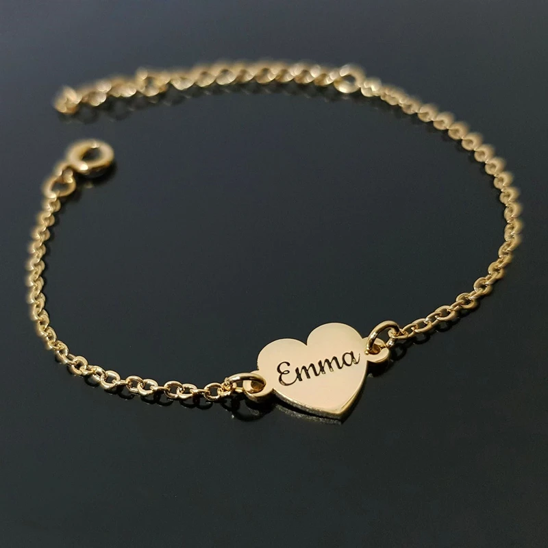 Pulseira personalizada de nome da família, joia de aniversário, aço inoxidável, coração fofo, gravura, placa de identificação, pulseira pingente