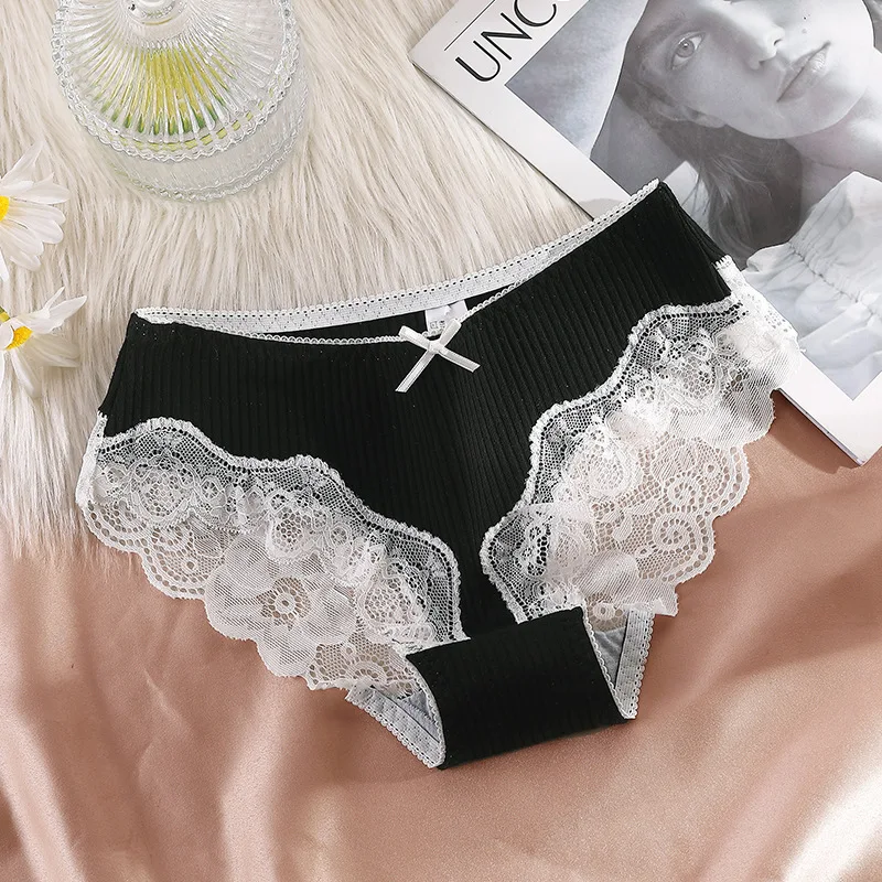 2021 New Japanese Cotton Underwear Women Panties Sexy Lace Underpants Fashion Bow Briefs Female Thread Lingerie Women Underwear image 3