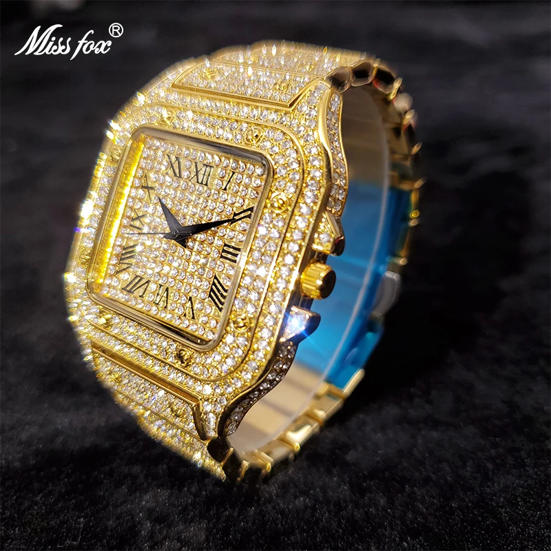 Dropshipping Gold Men Watch Ice Out Lab Diamond Square Watches for Male Waterproof Hip Hop bling bling Cool Hour Gift Wholesale