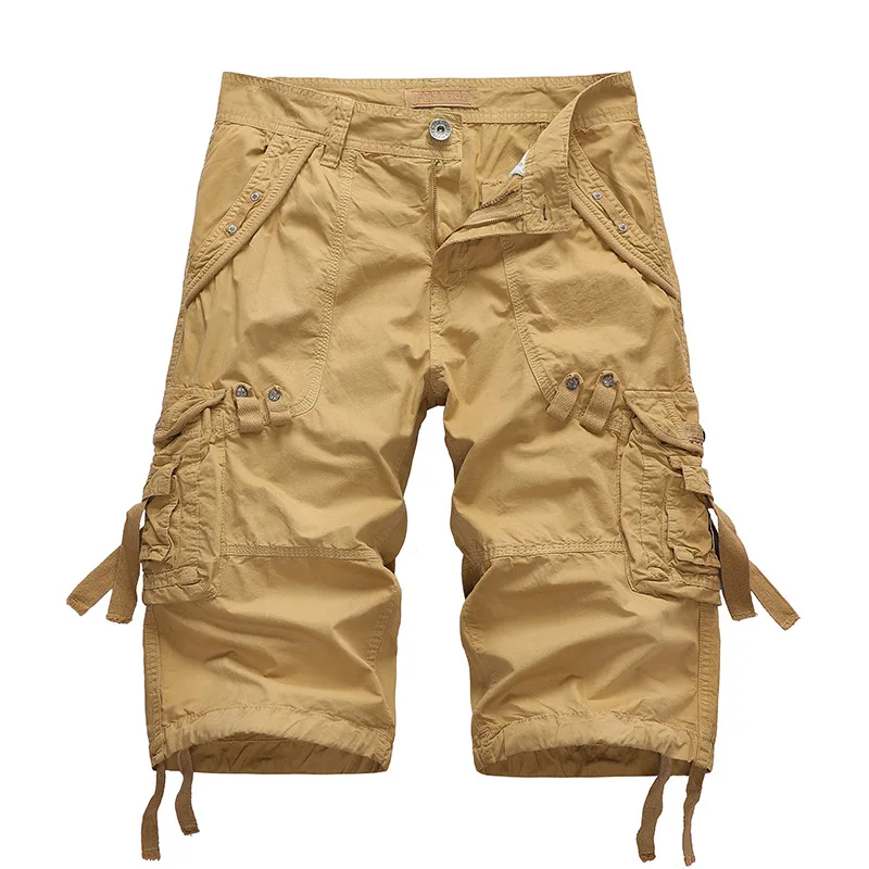 Summer Cargo Shorts Men Cotton Casual Outdoor Military Men\'s Shorts Multi-Pocket Fashion Calf-Length Pants Men Plus Size