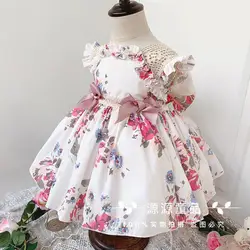 2PCS Summer Spanish Princess Ball Gown Bow Print Sleeveless Vintage Birthday Party Easter Eid Girl Lolita Dress For 12M-6T Y3041