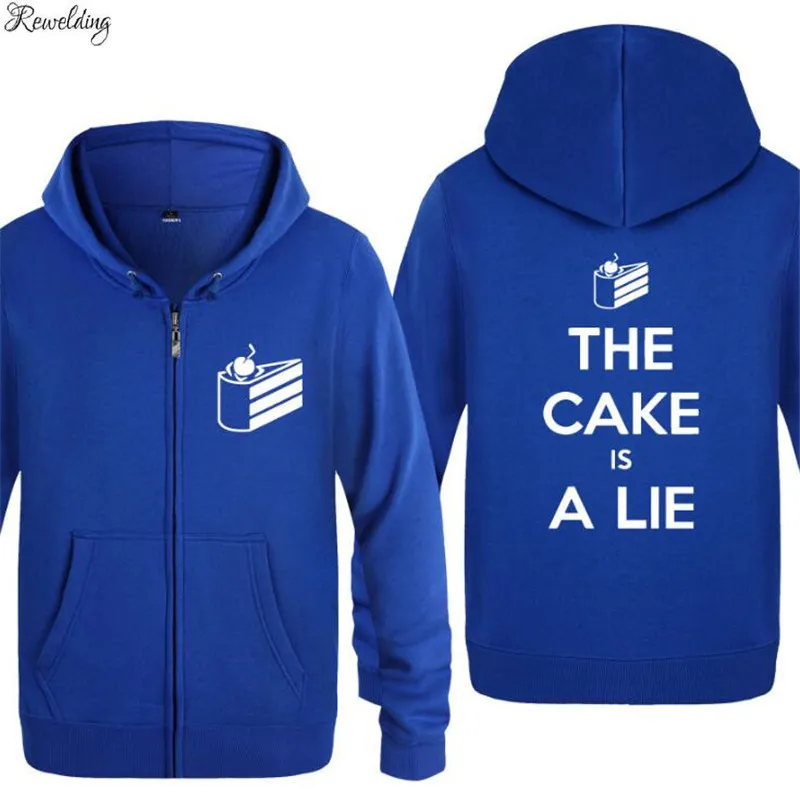 

Games Keep Calm Because The Cake is a Lie Printed Hoodies Men Fleece Long Sleeve Men's Skate Sweatshirt Zipper Jacket Tracksuit