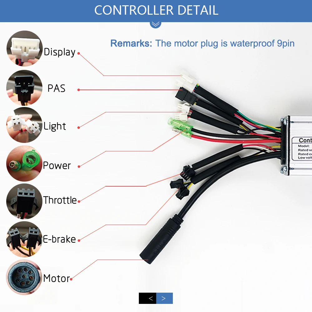 Ebike Controller 22A 9 Mosfets 36V 48V 500W KT LCD LED Display With Lamp Wire Accessories For Electric Bicycle Conversion Kit