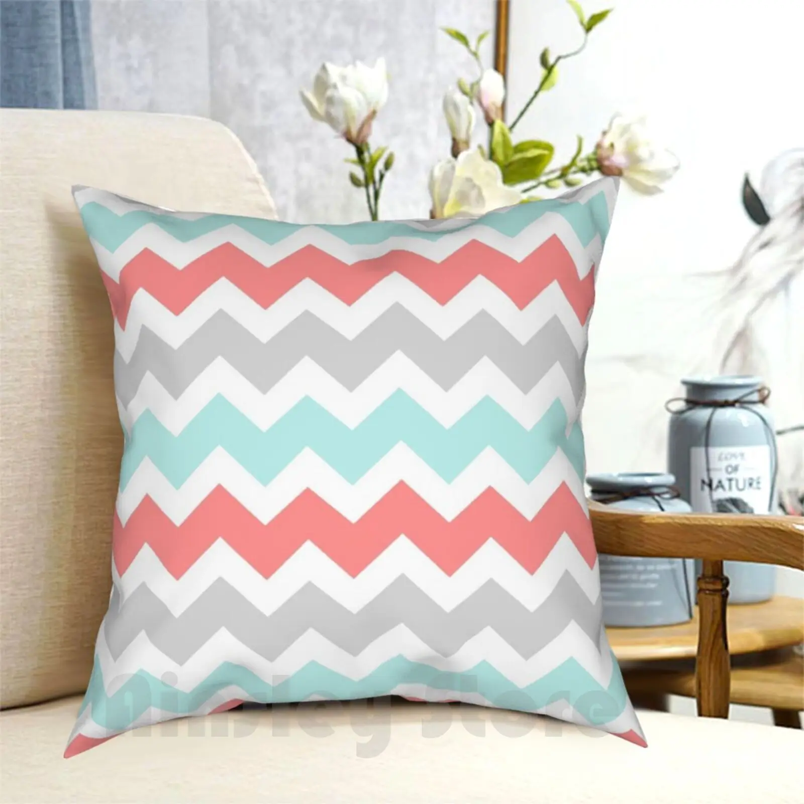 Coral Aqua Grey Pattern Pillow Case Printed Home Soft Throw Pillow Pattern Geometric Peach Turquoise Coral Blue Aqua