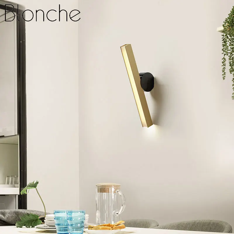

Simple Gold LED Wall Light Modern Living Room Bedroom Long Copper Wall Lamp TV Background Corridor Balcony Wall Sconces Decor