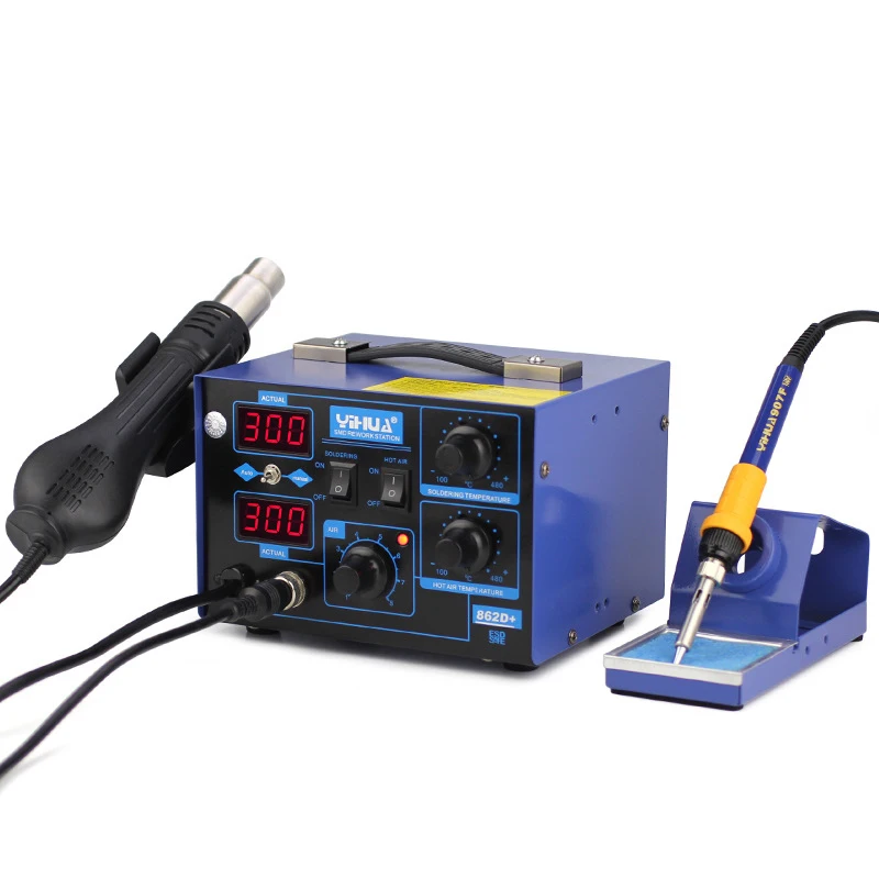 YIHUA 862D+ 2 in 1 Soldering station 650W SMD Hot Air Gun + 60W Soldering Iron + 600W YIHUA 853A Preheating Station