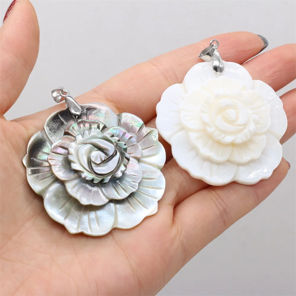 1pcs Natural Shell Flower Shape Shell Pendants Charms for DIY Earring Necklace Jewelry Making or Women Girls Gifts Size 47x47mm