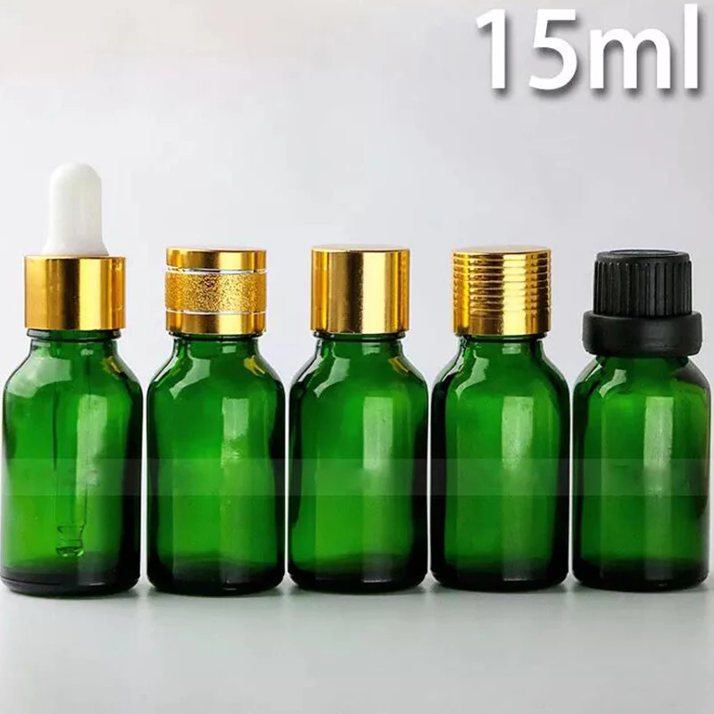 

624pcs/lot Glass Empty 15ml Dropper Bottles For Essential Oils Aromatherapy Green 15ml E liquid Glass Bottles With Screw Cap