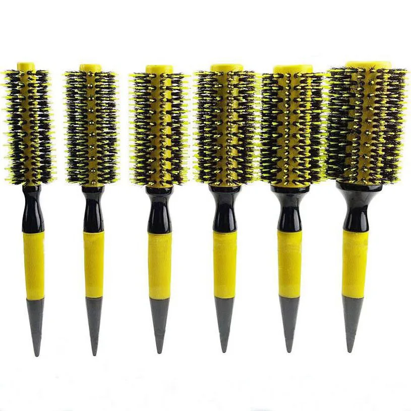 (6pcs/set) Hair Brush With Boar Bristle Mix Nylon Styling Tools Professional Round    Barber accessories