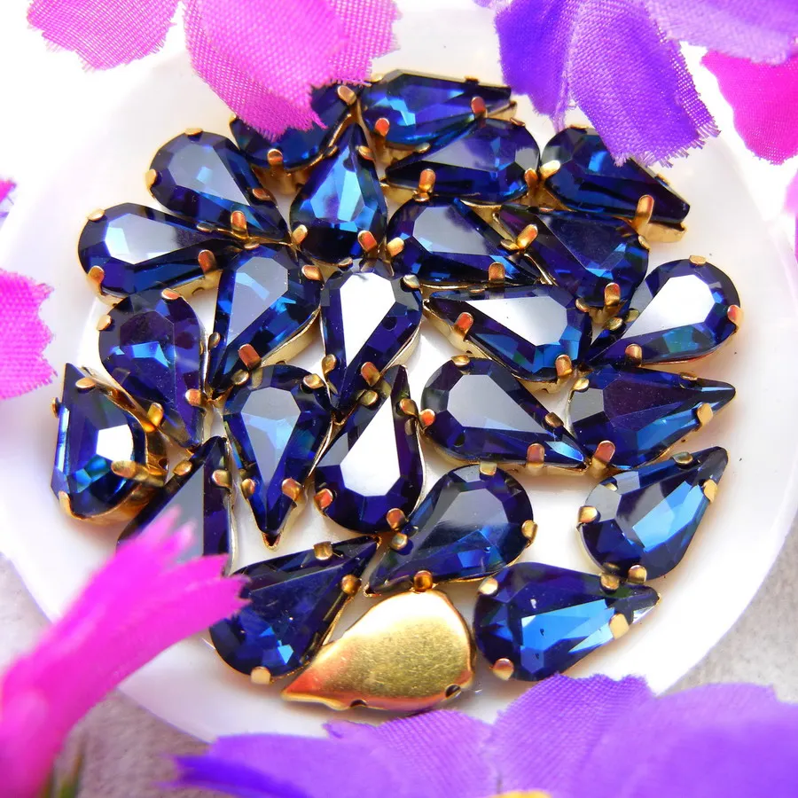 Glaskristall Goldklauen 3*6mm 6*10mm 8*13mm Fantasiefarben Schlanke Wassertropfen Birnenform Aufnähbare Strass-Perlen Handarbeit DIY – Detail 8