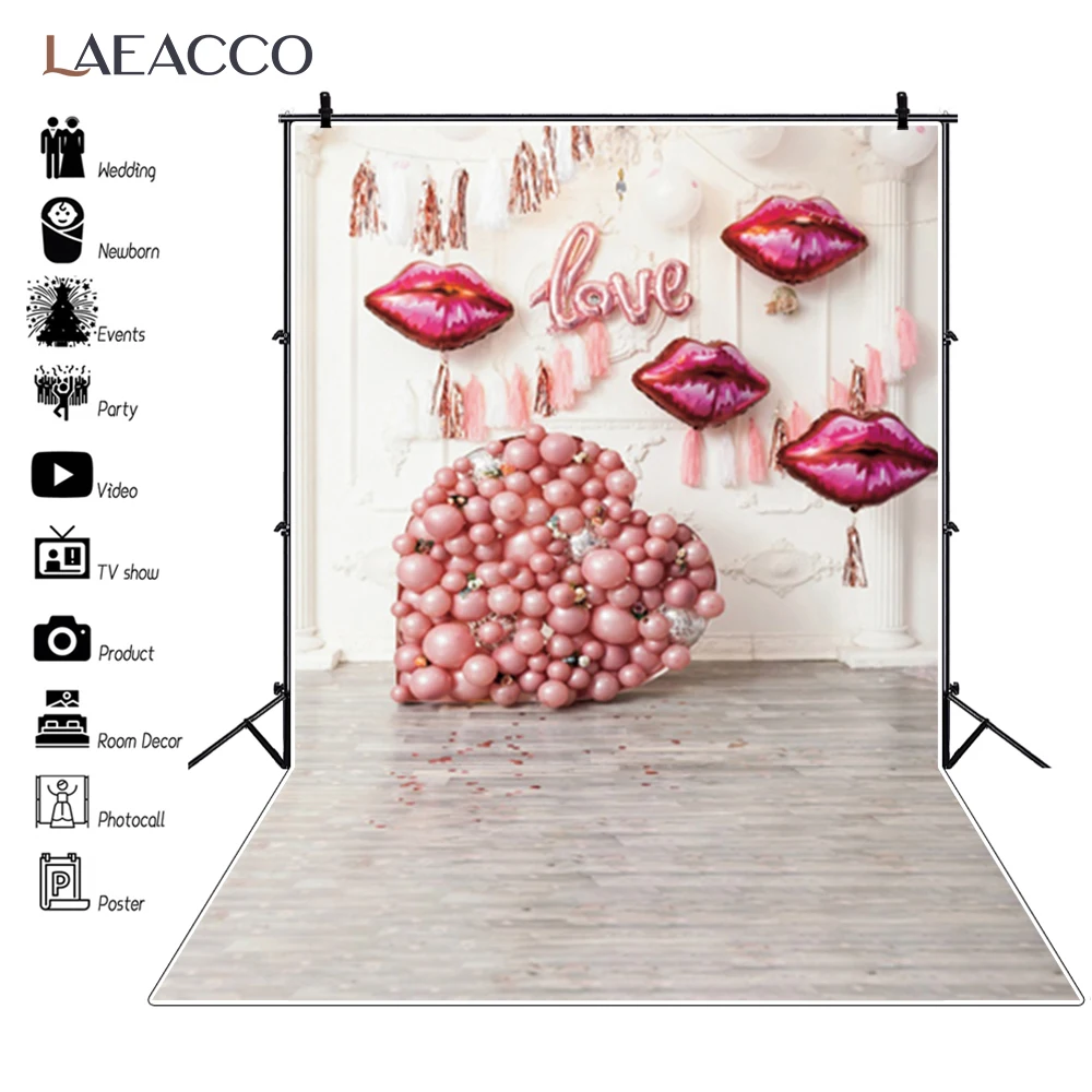 

Laeacco Valentine's Day Photography Background Romance Love Kiss Balloon Vintage Wall Portrait Backdrop Photocall For Photo Stud