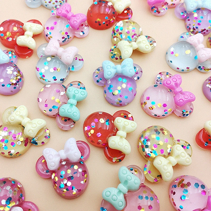 30pcs simpatico cartone animato Bowknot Mouse resina ornamento colore fai da te forniture artigianali telefono Shell Patch arti bambini accessori