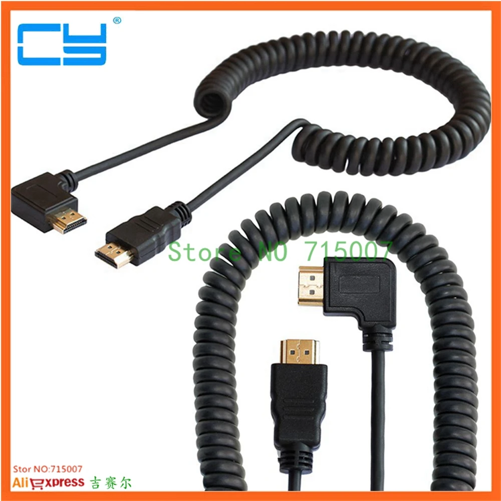 0.5 متر/1.5 متر زاوية يمين/يسار صغيرة HD-متوافقة/HD/مايكرو HD ذكر إلى ذكر تمتد الربيع الضفيرة كابل مرن V1.4 DSLR