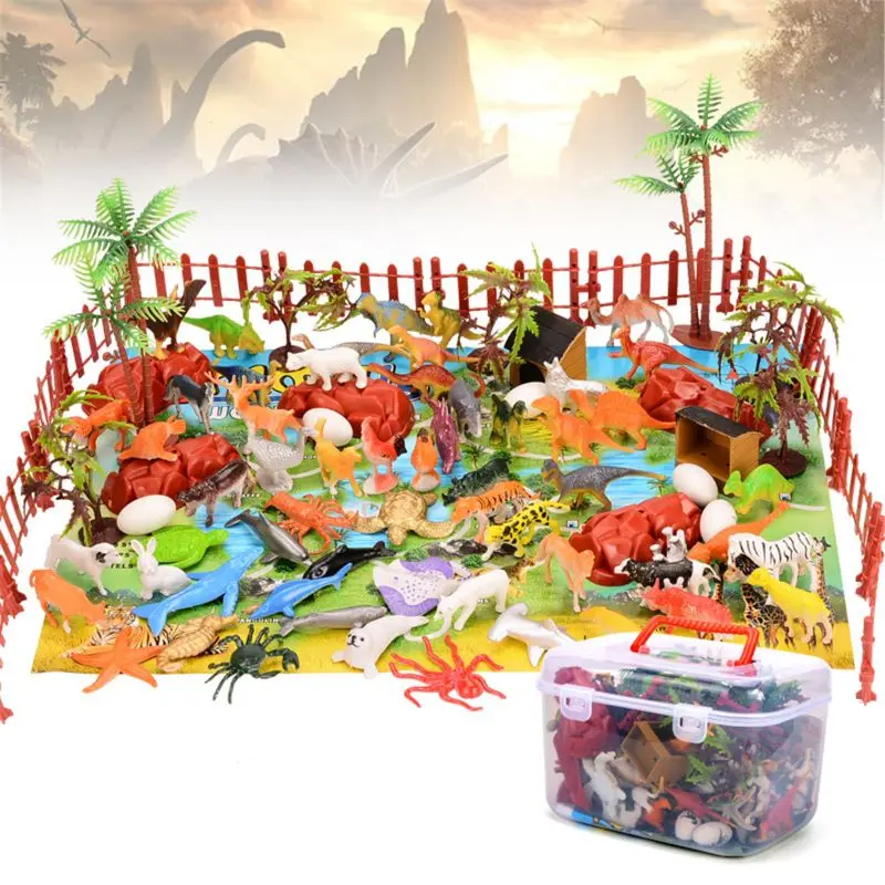 90Pcs Dinosaur Toy Figure Activity Play Mat & Trees Realistic Dinosaur Playset Baby Play Mat