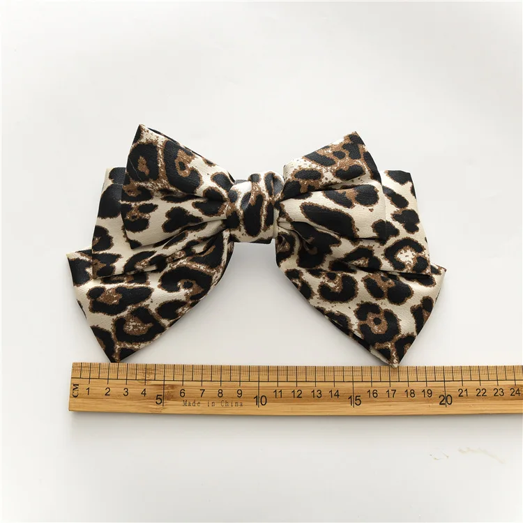 New Fashion Boutique Cloth Leopard Three Layers Big Bow Hairpin Spring Clip Barrettes Women Girls Hair Accessoriesr Headwear