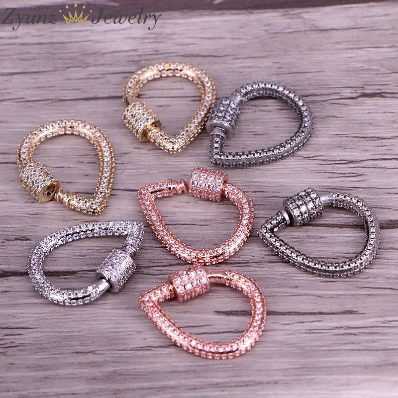 6PCS, CZ Micro Pave Crystal Zirconia Clasp Drop Shaped Lock Carabiner Pave Lock Jewelry Findings