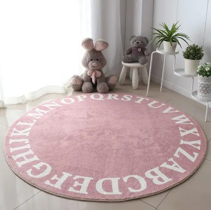 Nordic Cartoon Round Carpet Letter Printed Cotton Thickened Cashmere Anti-fall Rug Bedroom Bedside Children Game Crawling Mat