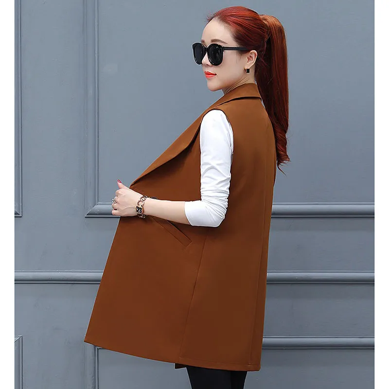 Spring Autumn Women's Sleeveless Jacket Long Vest New Female A Button Suit Waistcoat Sleeveless Blazer Coat  4XL W1949 image 6
