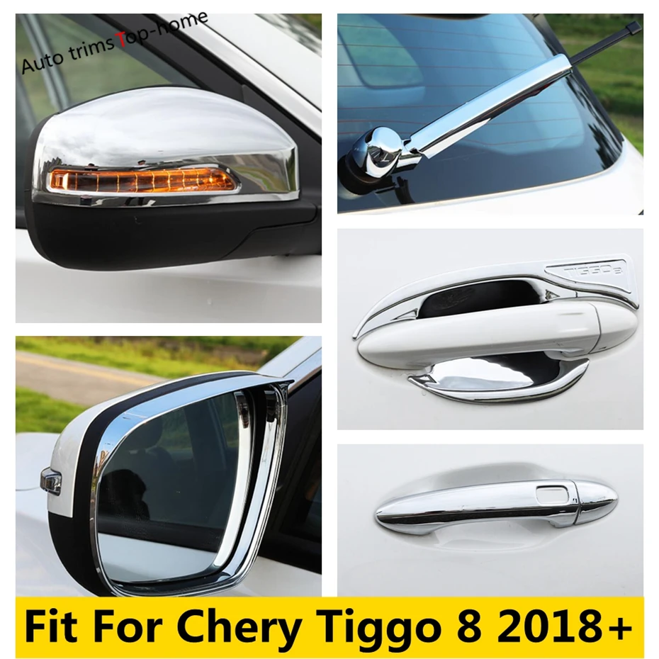 

ABS Chrome Rearview Mirror Protect Cap Rain Eyebrow Door Handle Bowl Rear Window Wiper Cover Trim For Chery Tiggo 8 2018 - 2022