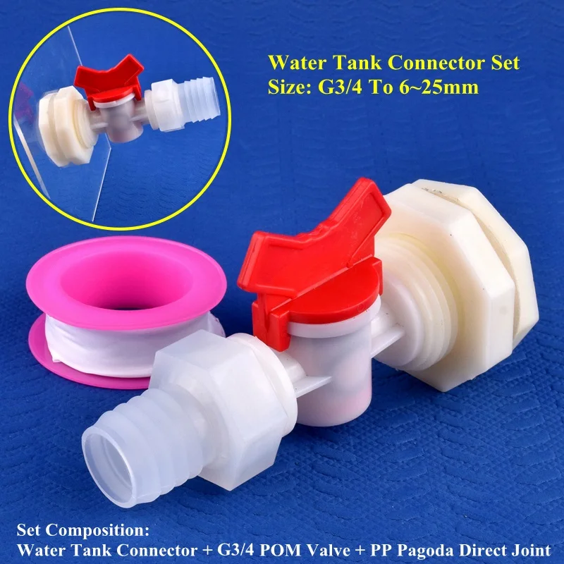 1~20Sets G3/4 To 6~25mm Water Tank Connector Set PP Direct Valve Aquarium Tank Joint Garden Irrigation Water Pool Hose Joints