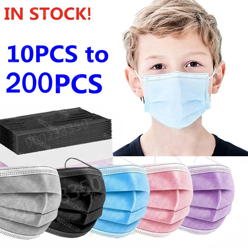 10-200pcs 24h Fast Shipping Disposable Child Mask Child Face Mask 3-layer Disposable Non-woven Fabric Child Protection Mask