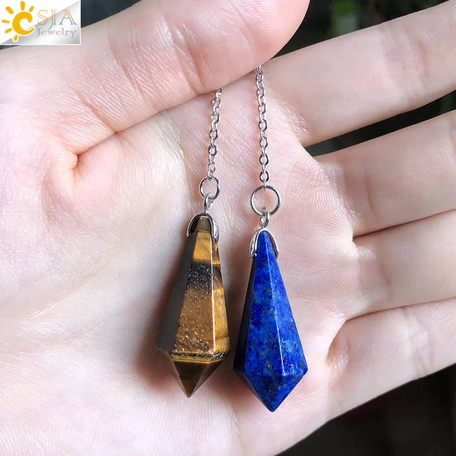 CSJA البندول الحجر الطبيعي للعرافة شفاء المكوك الروحي مسدس الكوارتز التغطيس البندول Radiesthesia Pendulos G690