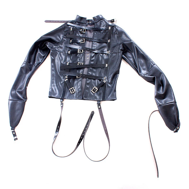 Black  Asylum Straight Jacket Costume S/M L/XL BODY HARNESS Restraint Armbinder