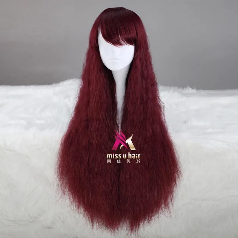 ปาร์ตี้ฮาโลวีนคอสเพลย์ Mori สาว Lolita สีแดง Claret Harajuku Curly Blunt Bangs และ Coiffure วิกผม + หมวกวิกผม