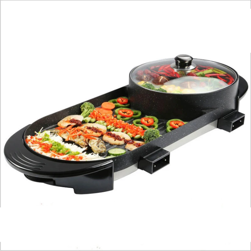 

1700W 2 in 1 Electric Hot Pot Oven Smokeless Barbecue Pan Shabu Pot Home Barbecue Grill Indoor Roast Meat Cooker