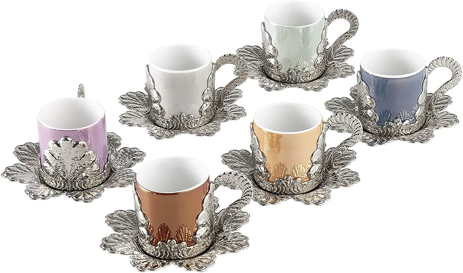 LaModaHome Espresso Coffee Cups with Saucers and Holders Set of 6, porcelain Turkish Arabic Greek Coffee Cups and Saucers, Coffe