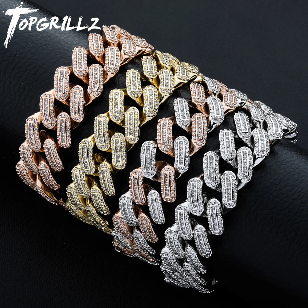 

TOPGRILLZ 18m Miami Big Box Clasp Cuban Bracelet Prong Setting Iced Out Cubic Zirconia Bracelet Hip Hop Jewelry 7.5-9.5Inch