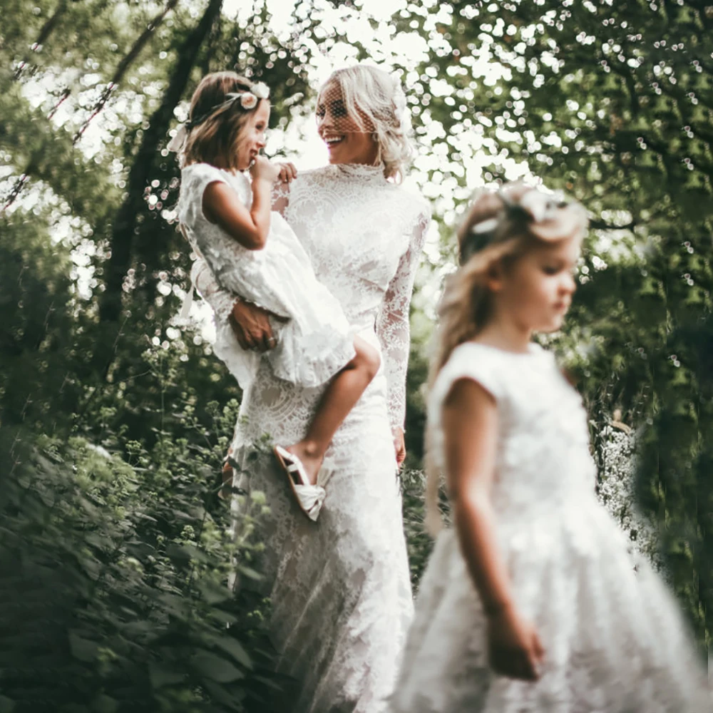 Vestido de novia de encaje musulmán, prenda de cuello alto con mangas largas ajustadas y espalda descubierta, estilo rústico, Maxi, estilo sirena del bosque