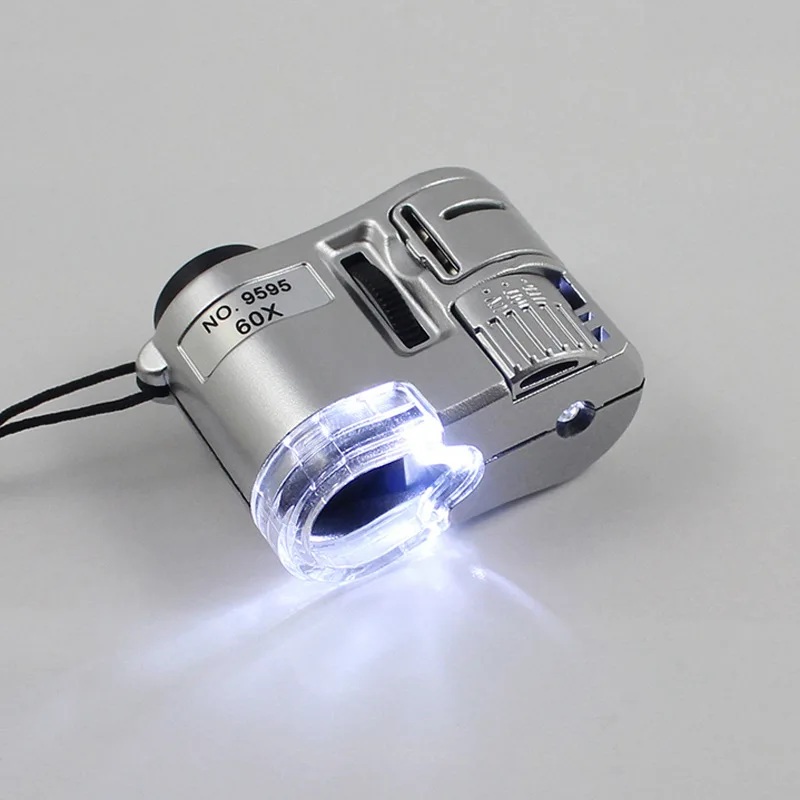 Mini Microscope de poche à lumière UV LED 60x Loupe de bijoux, Loupe Portable détecteur de monnaie