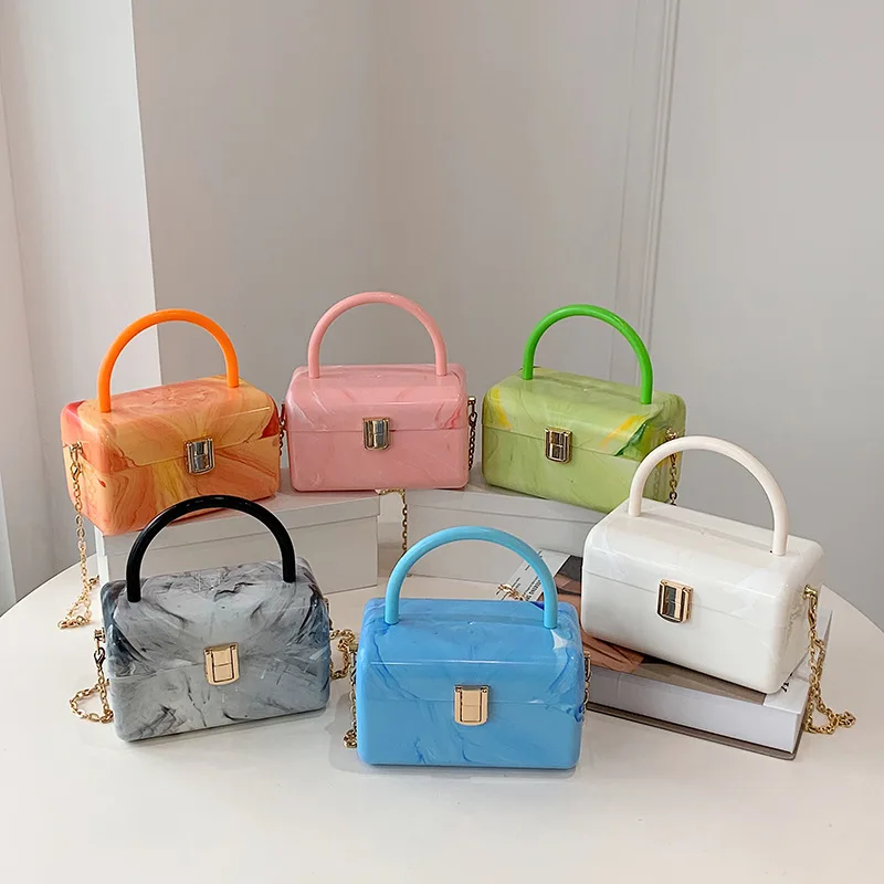 Candy Color Women Acrylic Purse Cute Crossbody Bags 2021 New Box Shape Handbags Evening Clutch Events Chain Shoulder Bag