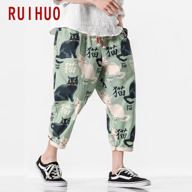 2023 yeni kedi baskı Harem pantolon erkekler pantolon rahat dökümlü pantolon erkekler ayak bileği uzunlukta Sweatpants Hip Hop Streetwear M-5XL