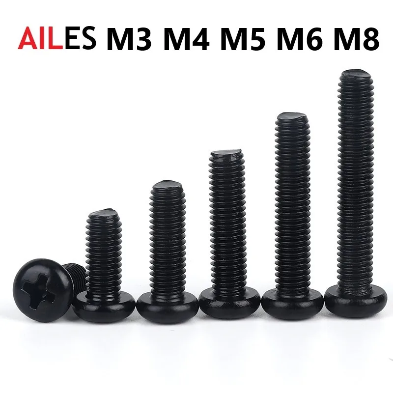 304 Stainless Steel Black Philips Pan Head Machine Screw M3 M4 M5 M6 M8 Cross Recessed Round Head Bolt